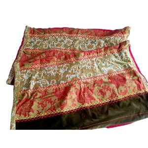 Custom Vintage Pair TAPESTRY Velvet Floral Pillow Cover Appx. 27'x16' Red, Gold